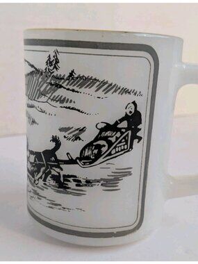 Vintage Federal Milk Glass Coffee Mug Yukon Dog Sled Design USA Shield Logo